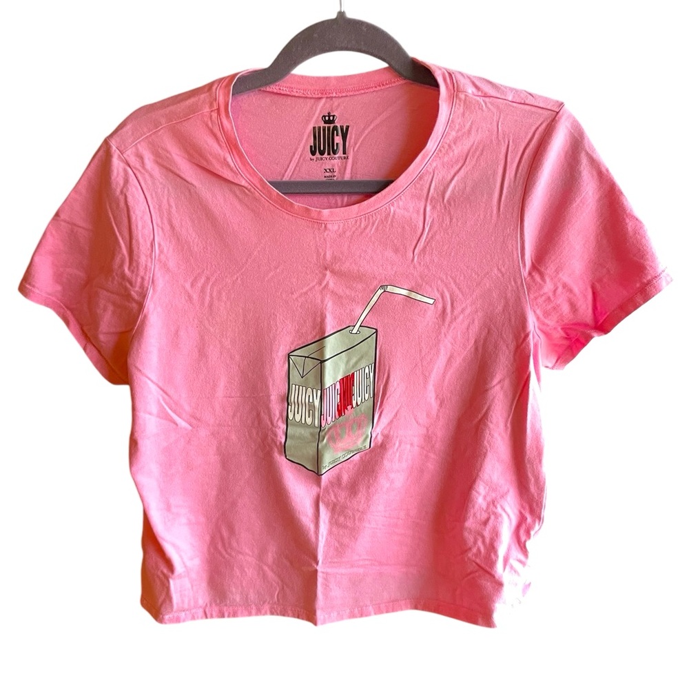 Juicy Couture Juniors Pink Baby Tee - Juice Box Cap Sleeve Retro Crop‎ Top - XXL